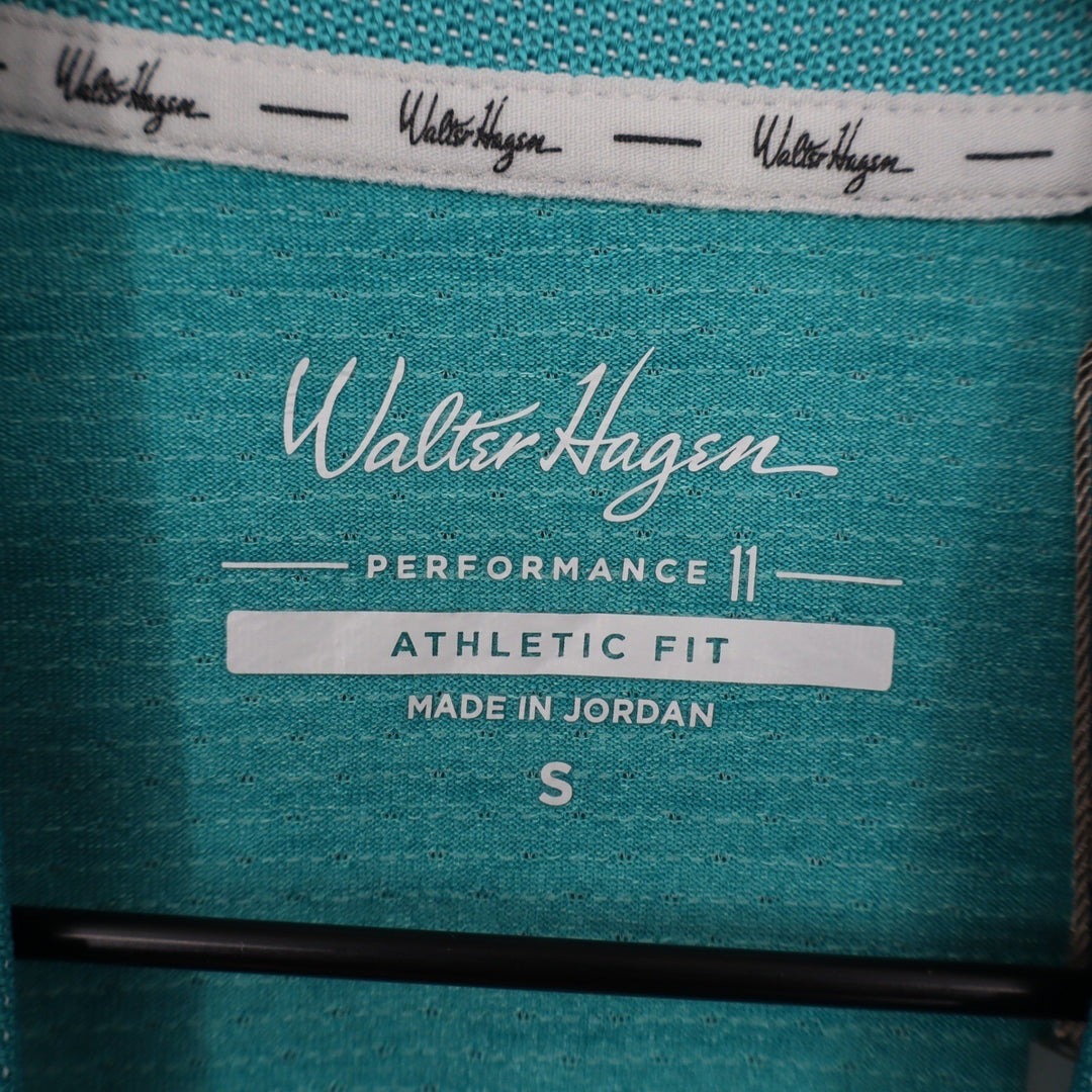 Walter Hagen Mens P11 Birdseye Athletic Fit Polo Shirt Aqua Blue Heather S NEW
