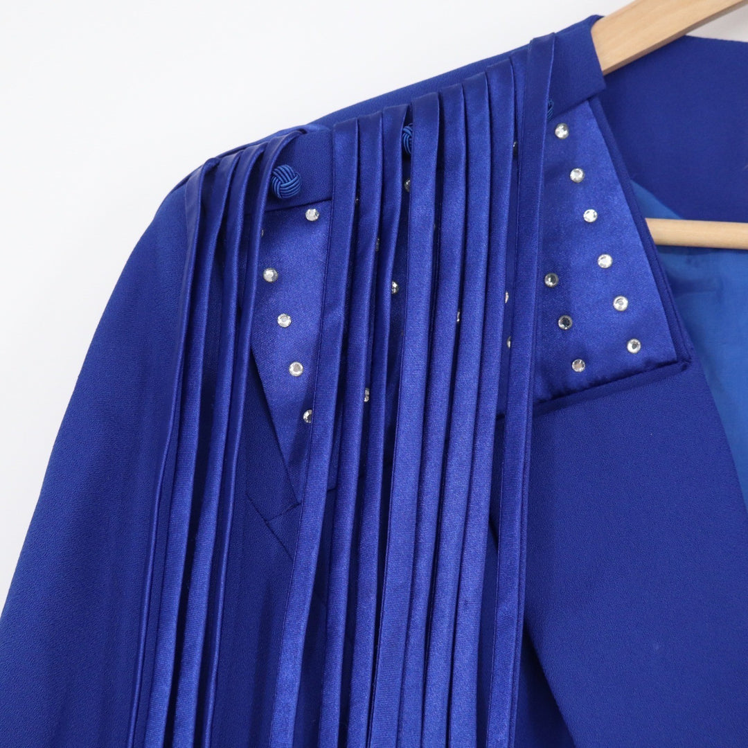KB Stella Louise Fox Royal Blue Fringe Rhinestone Skirt Suit Set 16W Moon Button