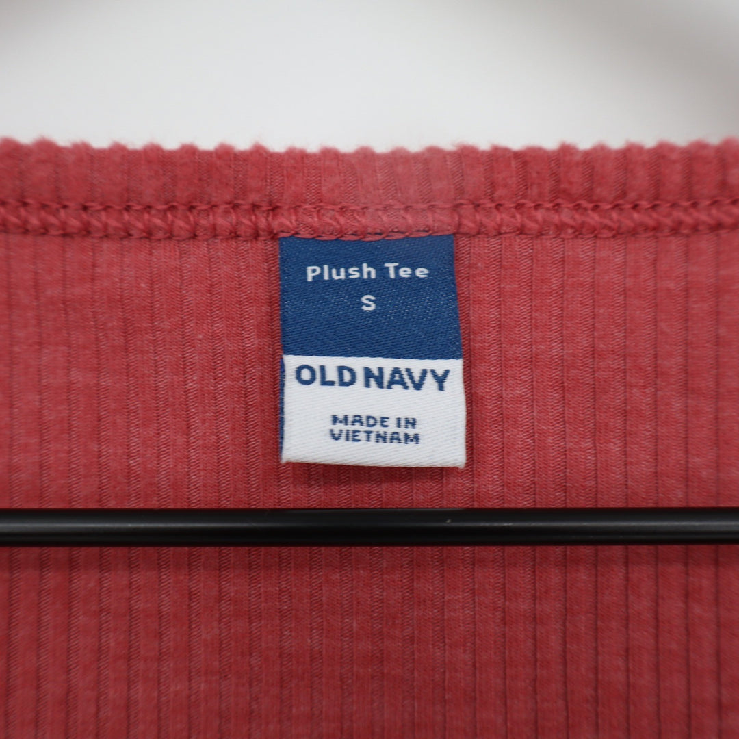 Old Navy Plush Tee Ribbed V-Neck Long Sleeve Top Red Pink Small