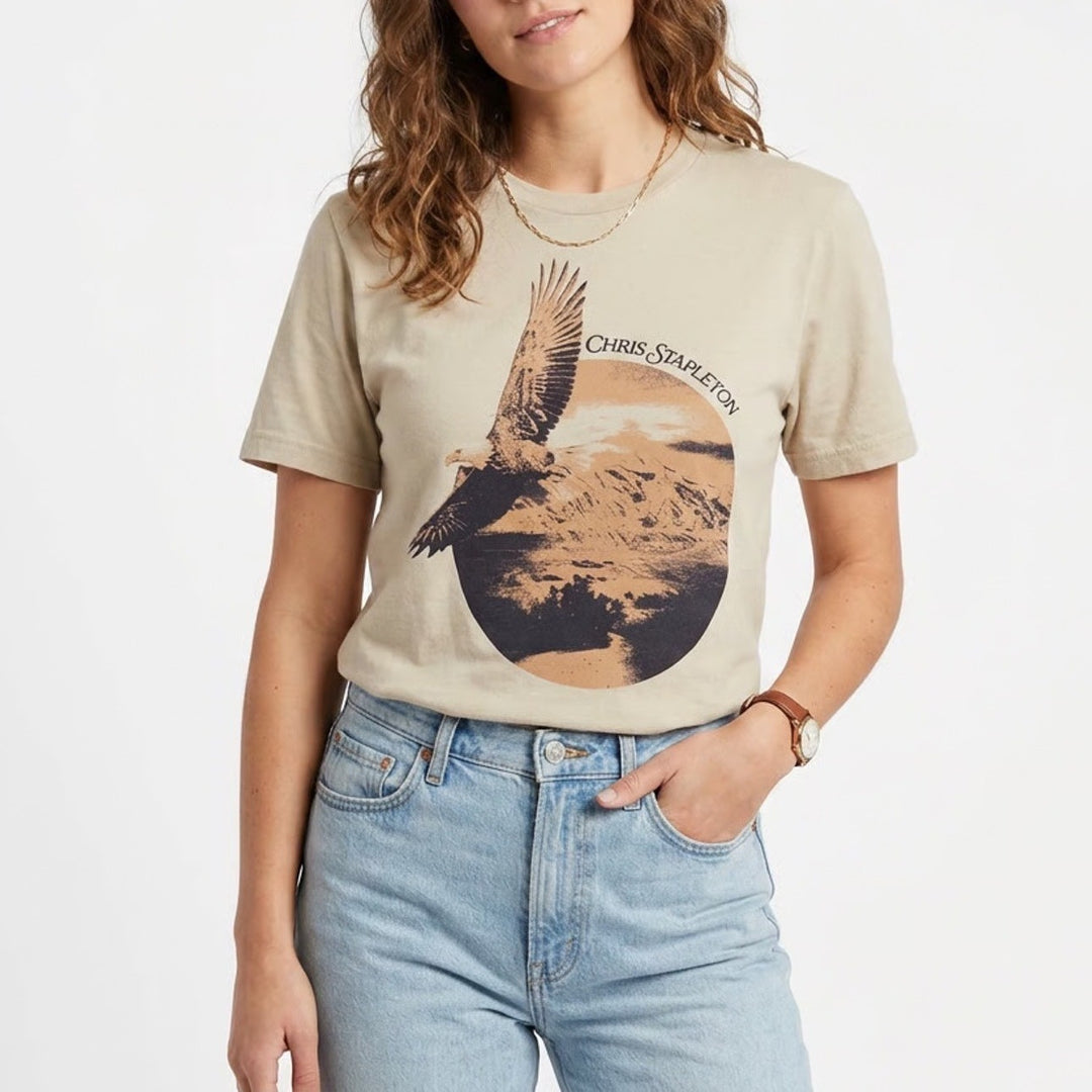 Chris Stapleton T-Shirt Mens Medium Beige Graphic Print Short Sleeve Crew Neck