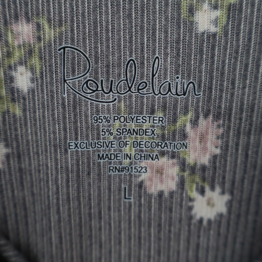 Roudelain Camisole Top Womens Large Navy Floral Stretch Ribbed Spaghetti Strap