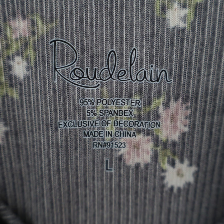 Roudelain Camisole Top Womens Large Navy Floral Stretch Ribbed Spaghetti Strap