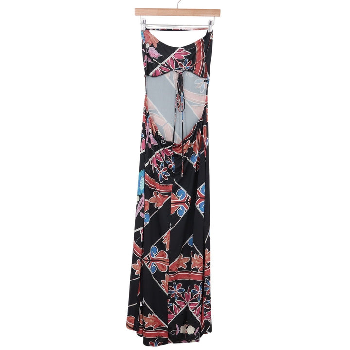 ASOS Design Maxi Dress Womens 10 Bodycon Black Multi Floral Open Back Excellent