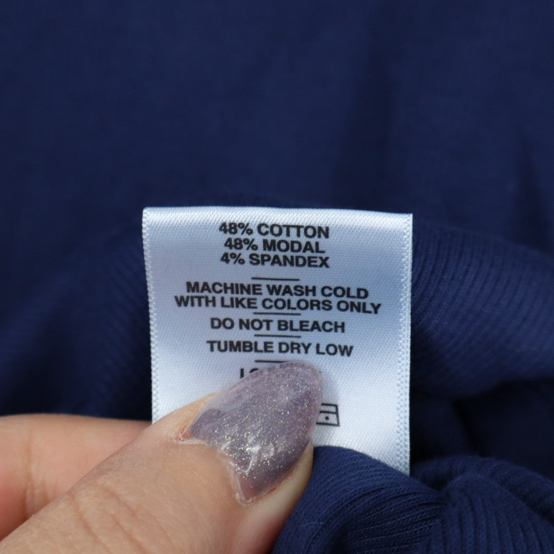 American Giant Luxe Rib Womens Small Blue Cotton V-Notch Long Sleeve Pullover
