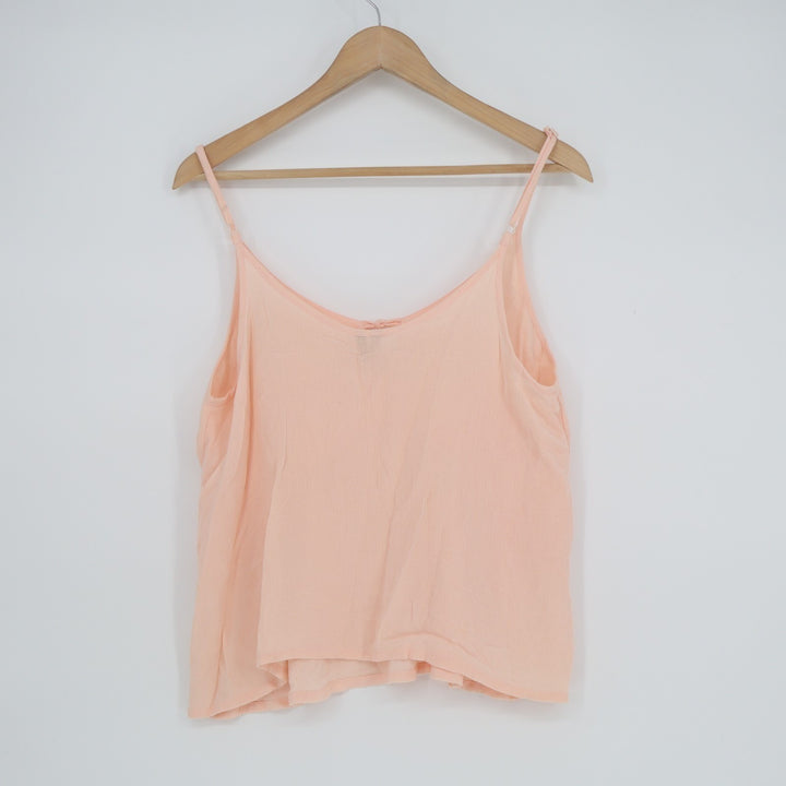 Roxy Camisole Top Womens Peach Adjustable Spaghetti Strap Split Neck Pullover