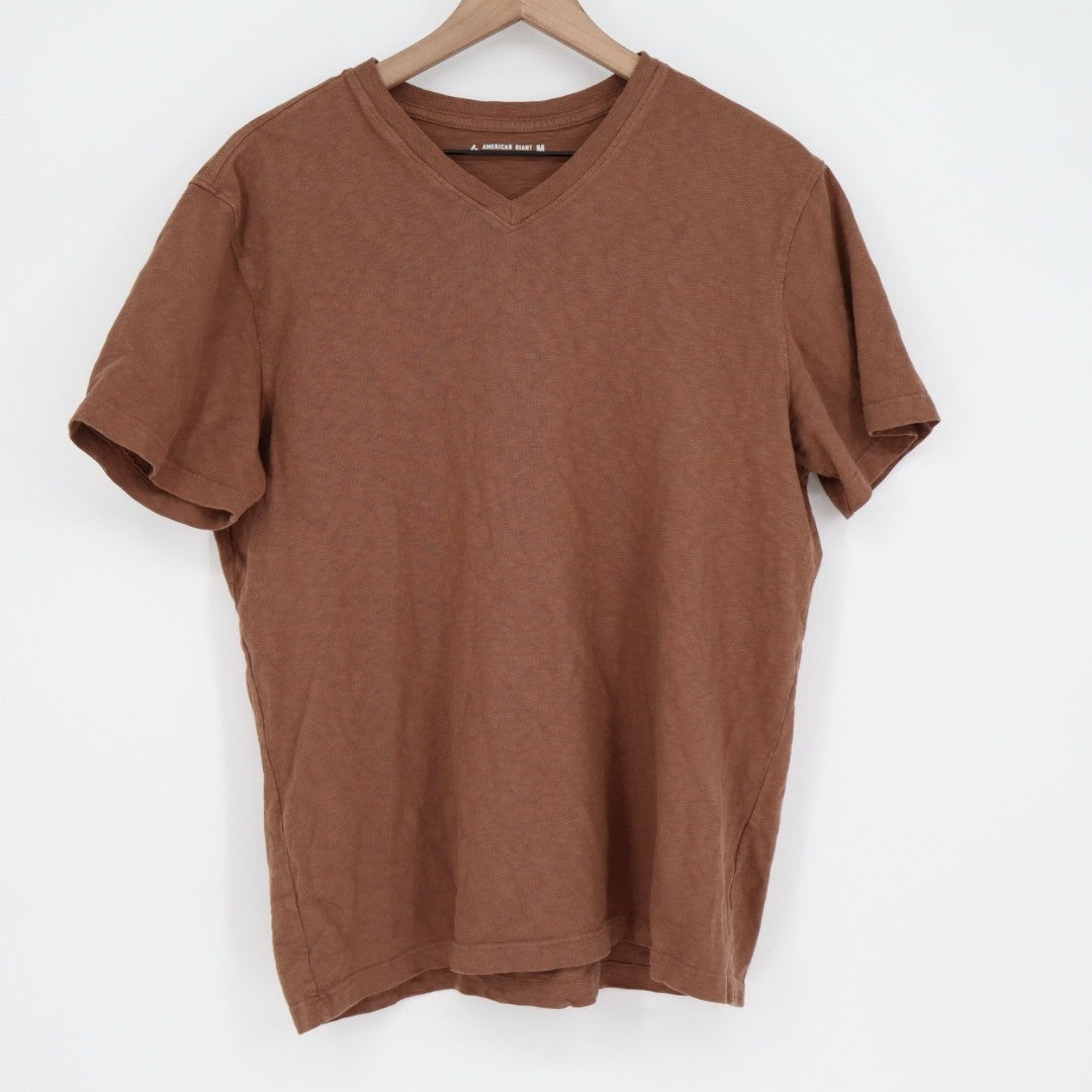 American Giant Premium Slub Tee Shirt Men's Medium Brown Cotton Knit V-Neck