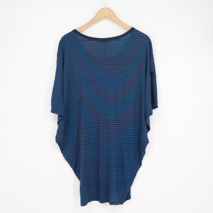 Saint Grace Womens Striped Oversized Tunic Top Navy Teal Scoop Neck Medium USA