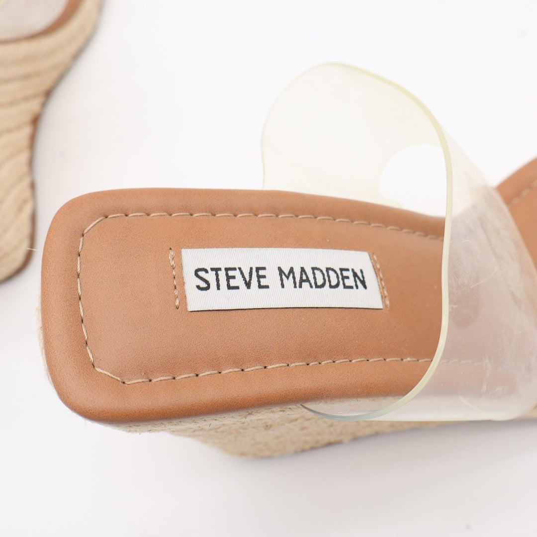 Steve Madden Mackie Clear Double Strap Espadrille Wedge Sandals Tan Size 9 M