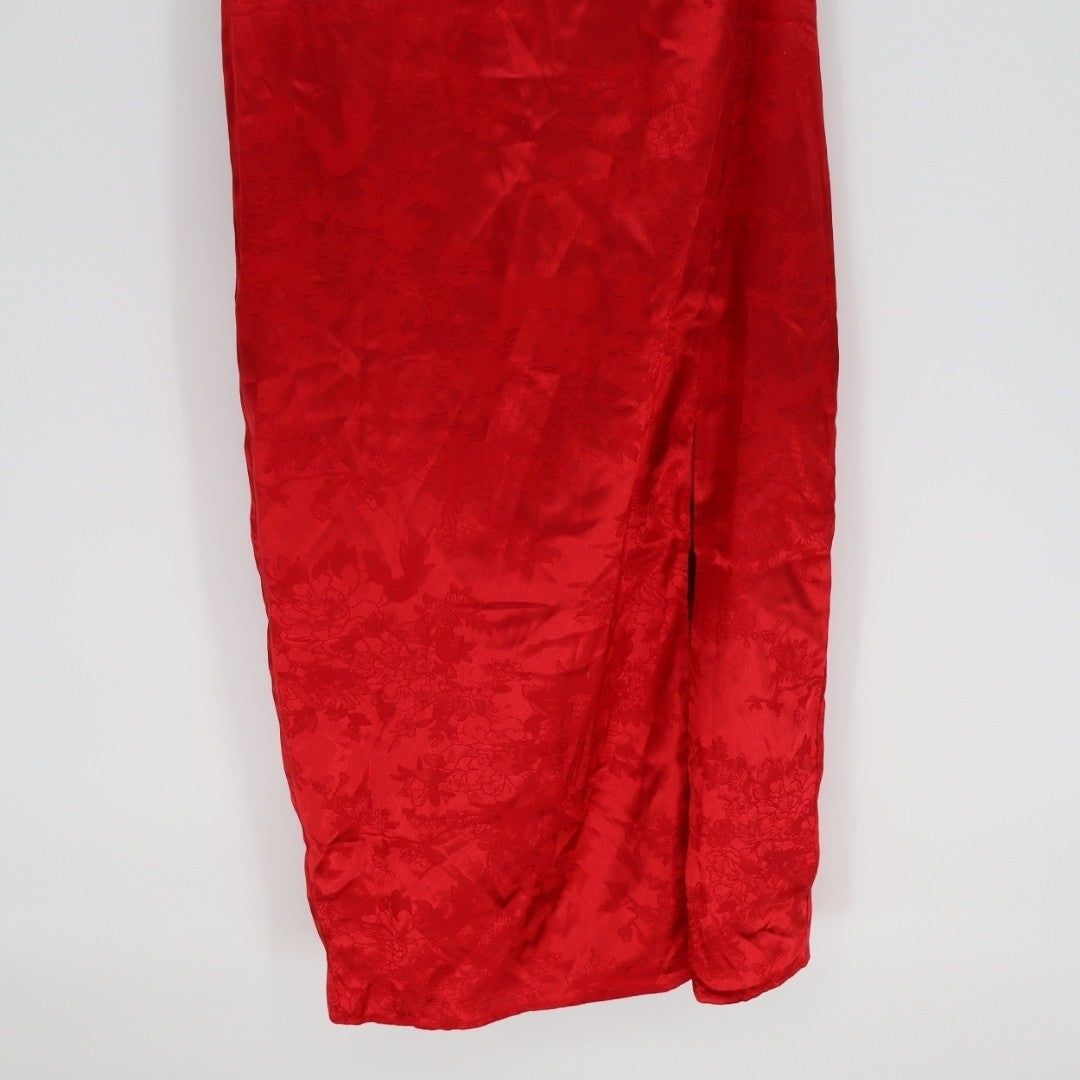 Lulus Desirable Dream Midi Dress Womens XS Red Jacquard Front Slit Back Zip