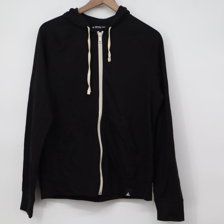 American Giant Lightweight Full Zip Hoodie Womens Medium Black Tri Blend Jersey