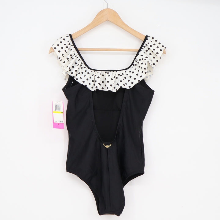 Betsey Johnson Dots Amore One Piece Swimsuit Black Polka Dot Ruffle M
