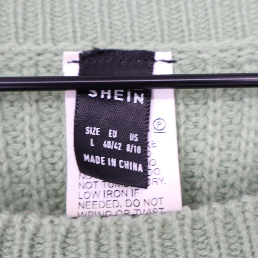 SHEIN Mint Green Shaker Knit Side Tie Lace Up Sweater Large Crew Neck Pullover