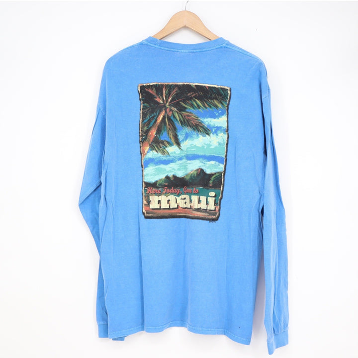 Crazy Shirts Mens Large Blue Hawaii Dyed Long Sleeve Maui Graphic T-Shirt Cotton
