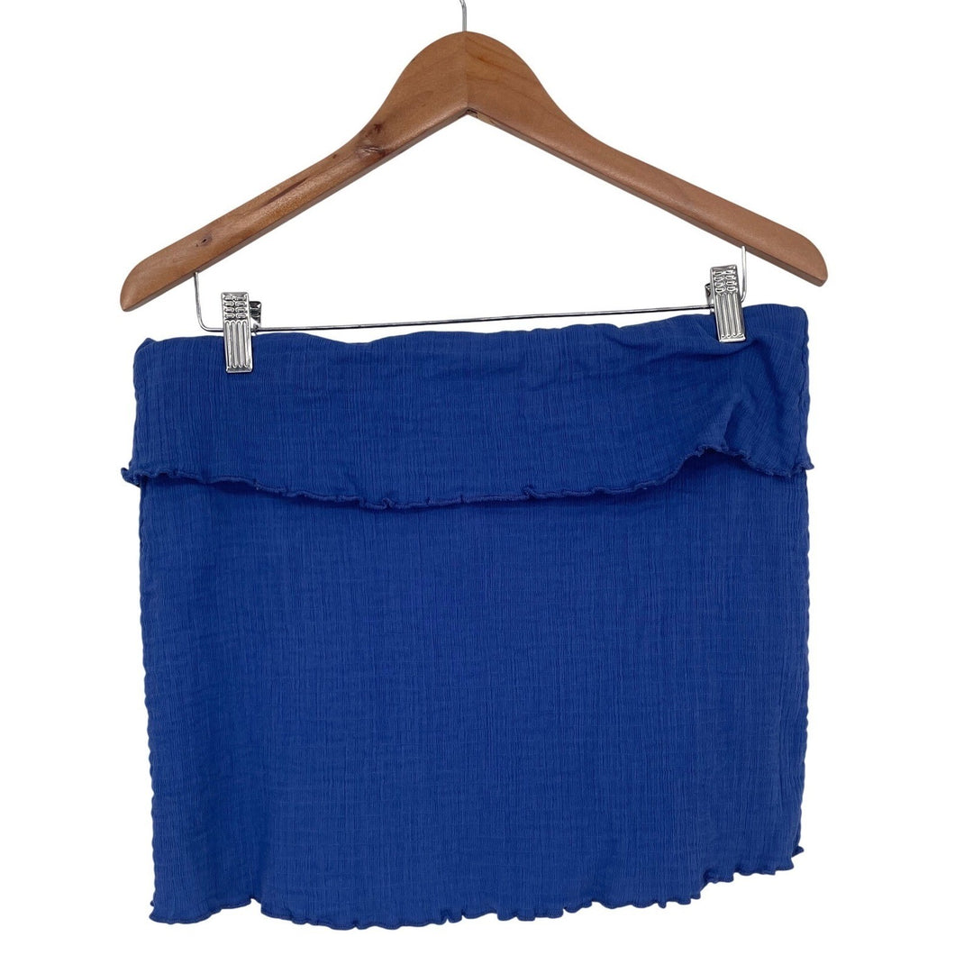 Free People Blue Gauze Ruffle Smocked Tube Skirt Mini Size L