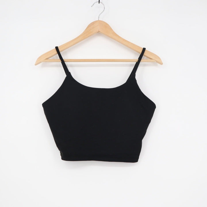 Black Spaghetti Strap Crop Tank Top Basic Casual Everyday Size L