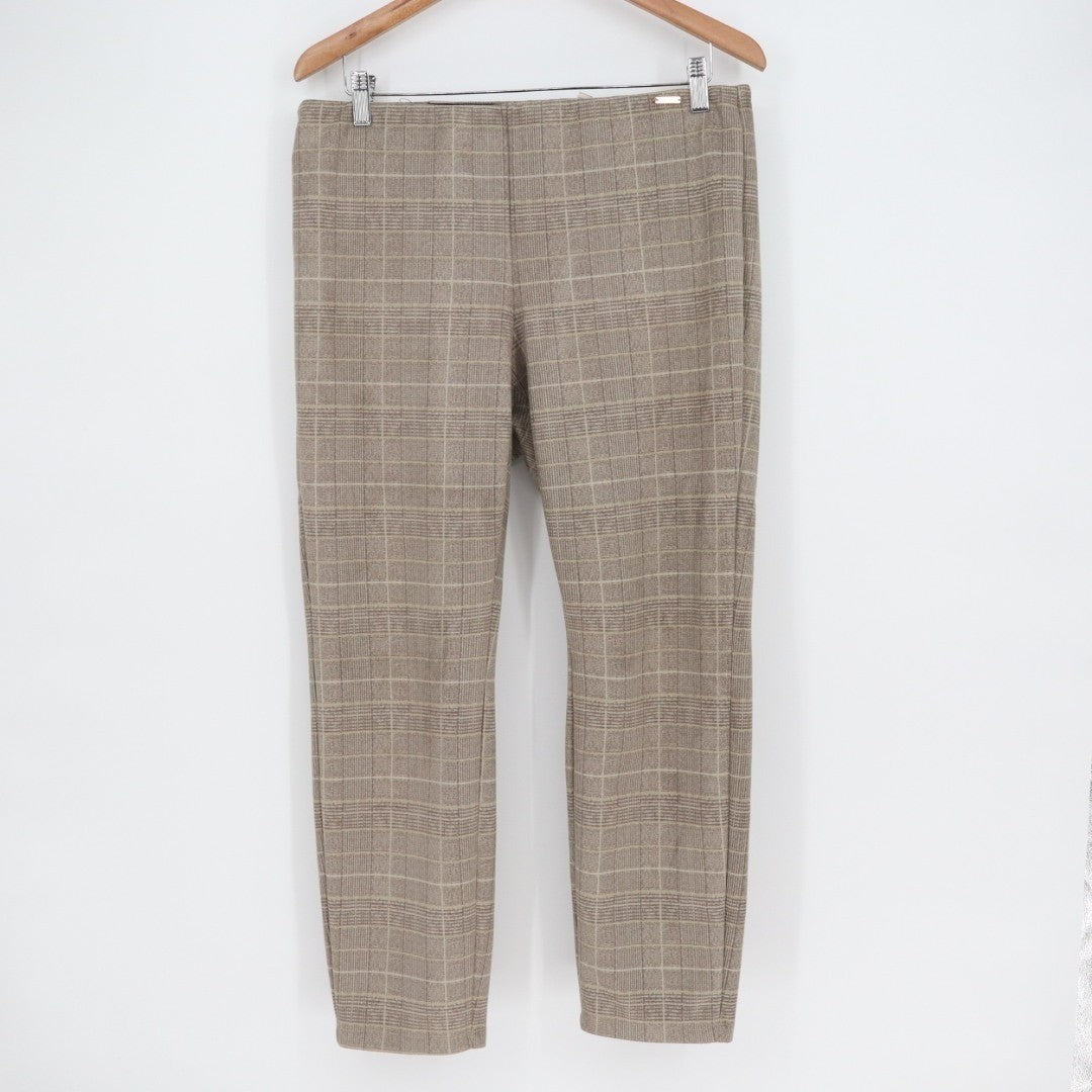 Tahari Dress Pants Womens large Beige Plaid Stretch Straight Leg Formal Business