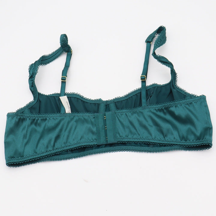 Anthropologie Bralette Womens S Underwire Satin Teal Green Scalloped Excellent