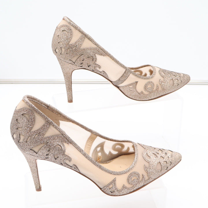 Jessica Simpson Liereena2 Champagne Glitter Mesh Pointed Toe Pumps Gold 8M