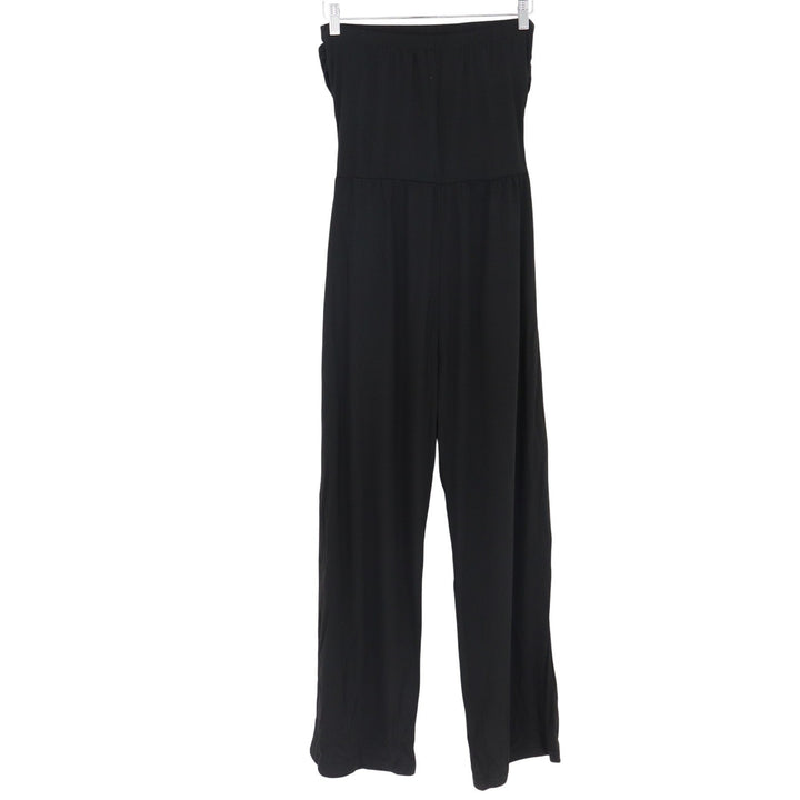 Black Strapless Wide Leg Jumpsuit Ruched Tube Top with Pockets Large