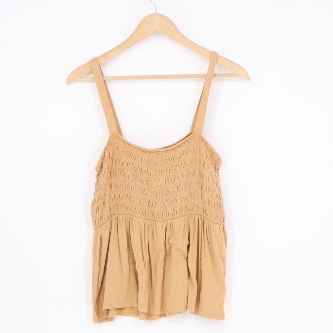American Eagle Outfitters Babydoll Tank Top Womens Large Brown Stretch Smocked