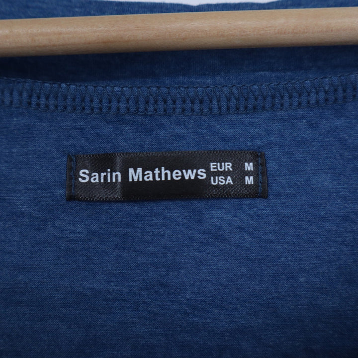 Sarin Mathews Blue Heathered Boat Neck Long Sleeve Top Banded Hem Size M