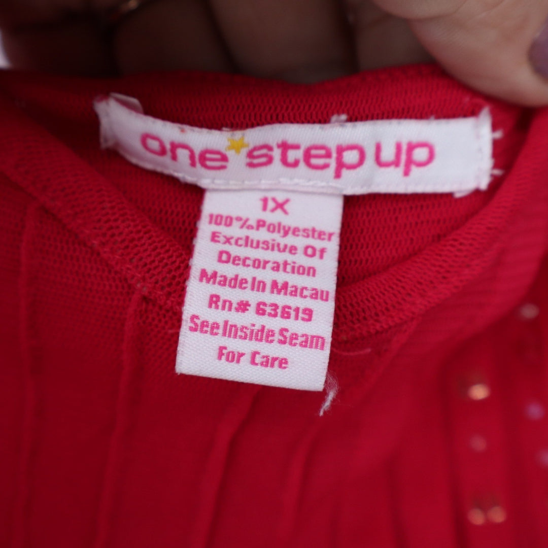 One Step Up Red Rhinestone Pleated Camisole Tank Top Plus Size 1X Strap