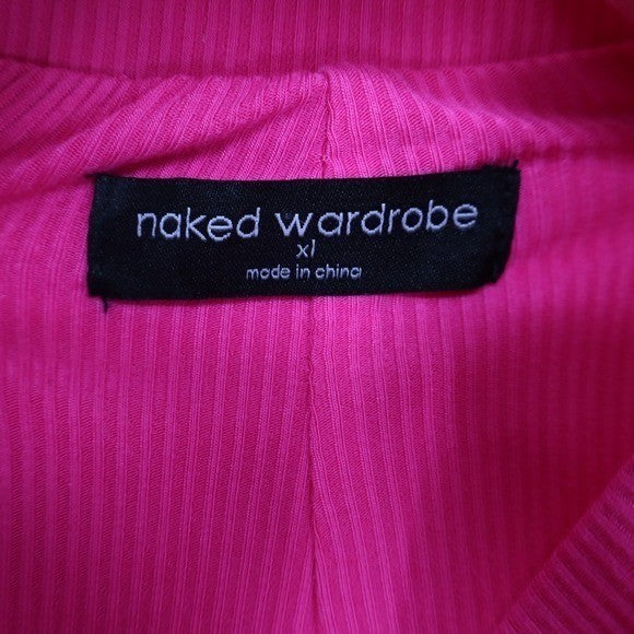 Naked Wardrobe Pink Ribbed Split Hem Leggings XL Hot Pink High Rise