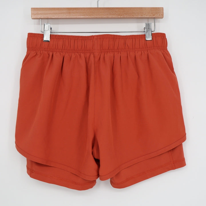 LEG3ND Womens 2-in-1 Running Shorts Rust Orange Double Layer Athletic Size L