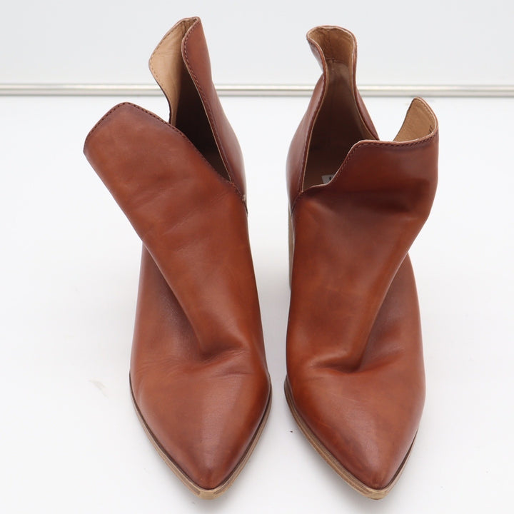 Steve Madden Kaylah Cognac Leather Pointed Toe V-Cut Block Heel Booties Size 9M