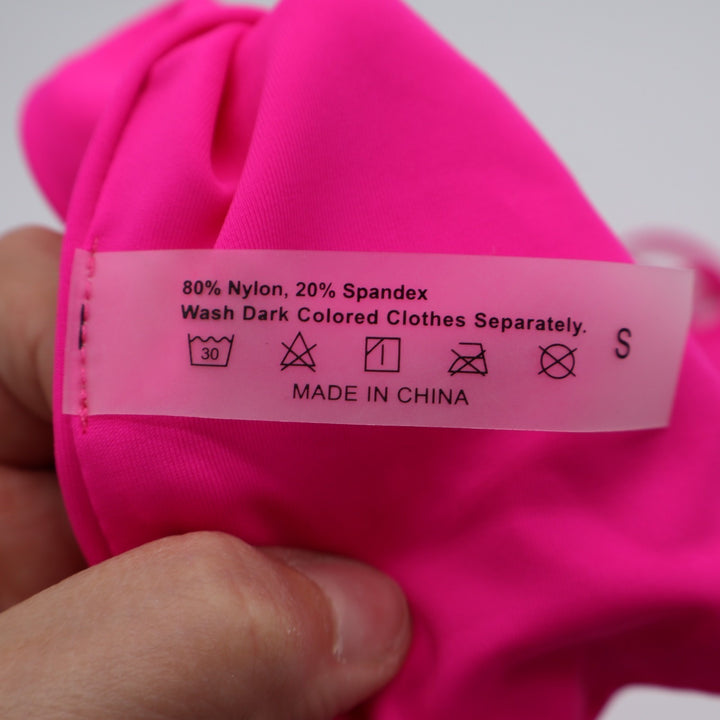 2 Piece Bikini Set Womens Small Hot Pink Stretch Spaghetti Straps Swimwear
