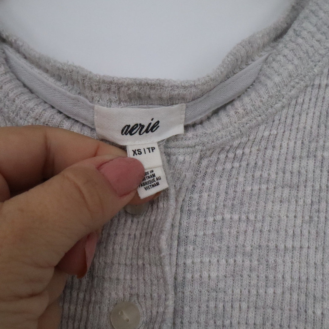 Aerie Gray Ribbed Henley Crop Tank Top Sleeveless Cotton Womens XS