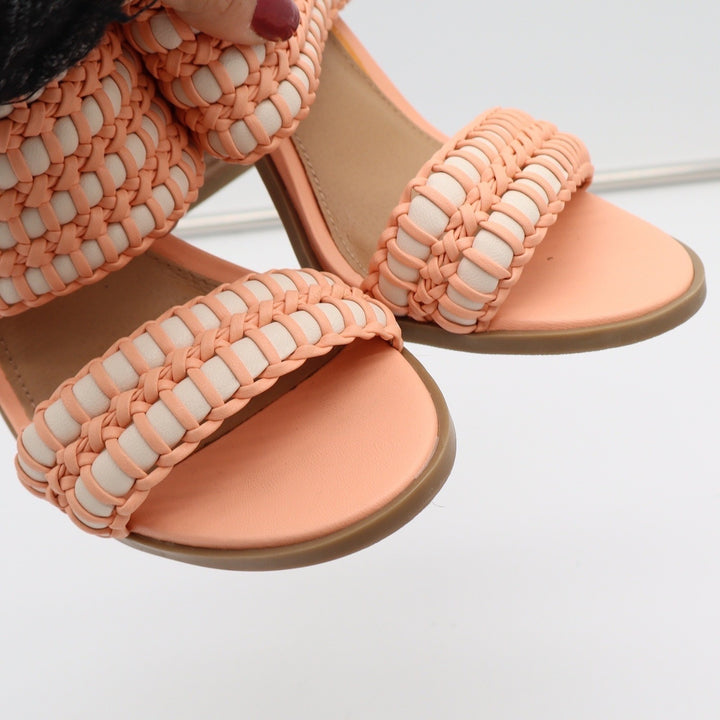 DV Dolce Vita Sandals Womens 7 Rozie Woven Block Heel Peach Braided Excellent
