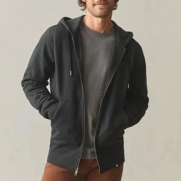 American Giant Mens Black Full Zip Hoodie Fleece Lined Hooded Sweatshirt Size L