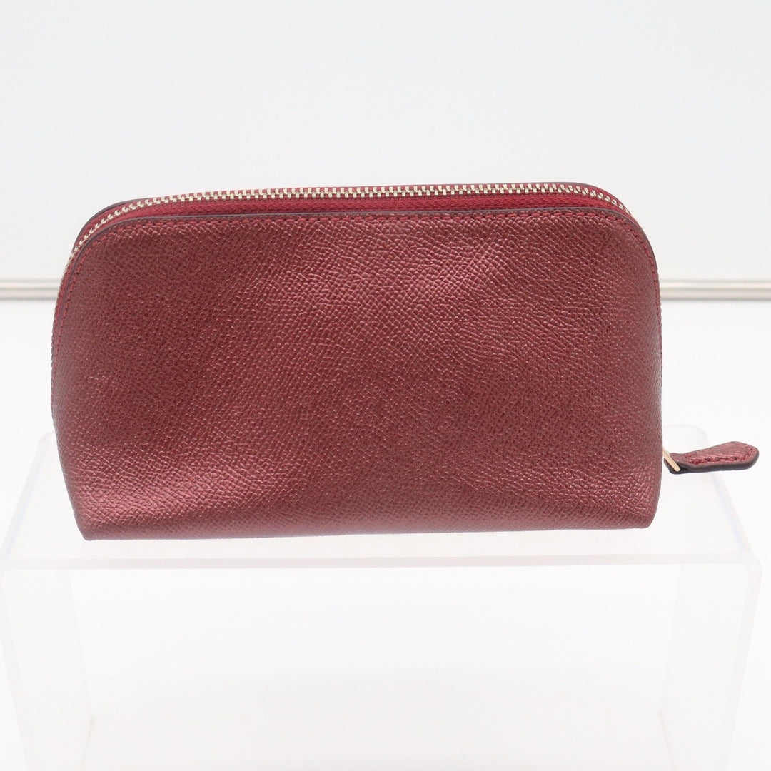 Coach Metallic Burgundy Crossgrain Leather Cosmetic Case Makeup Bag Gold Logo