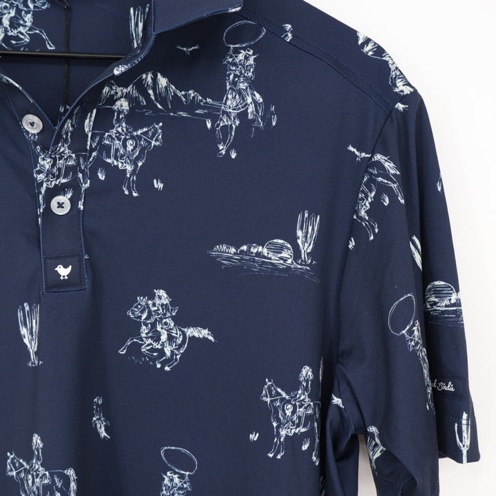 Bad Birdie Yeehaw Core Polo Mens Small Dark Navy Western Cowboy Golf
