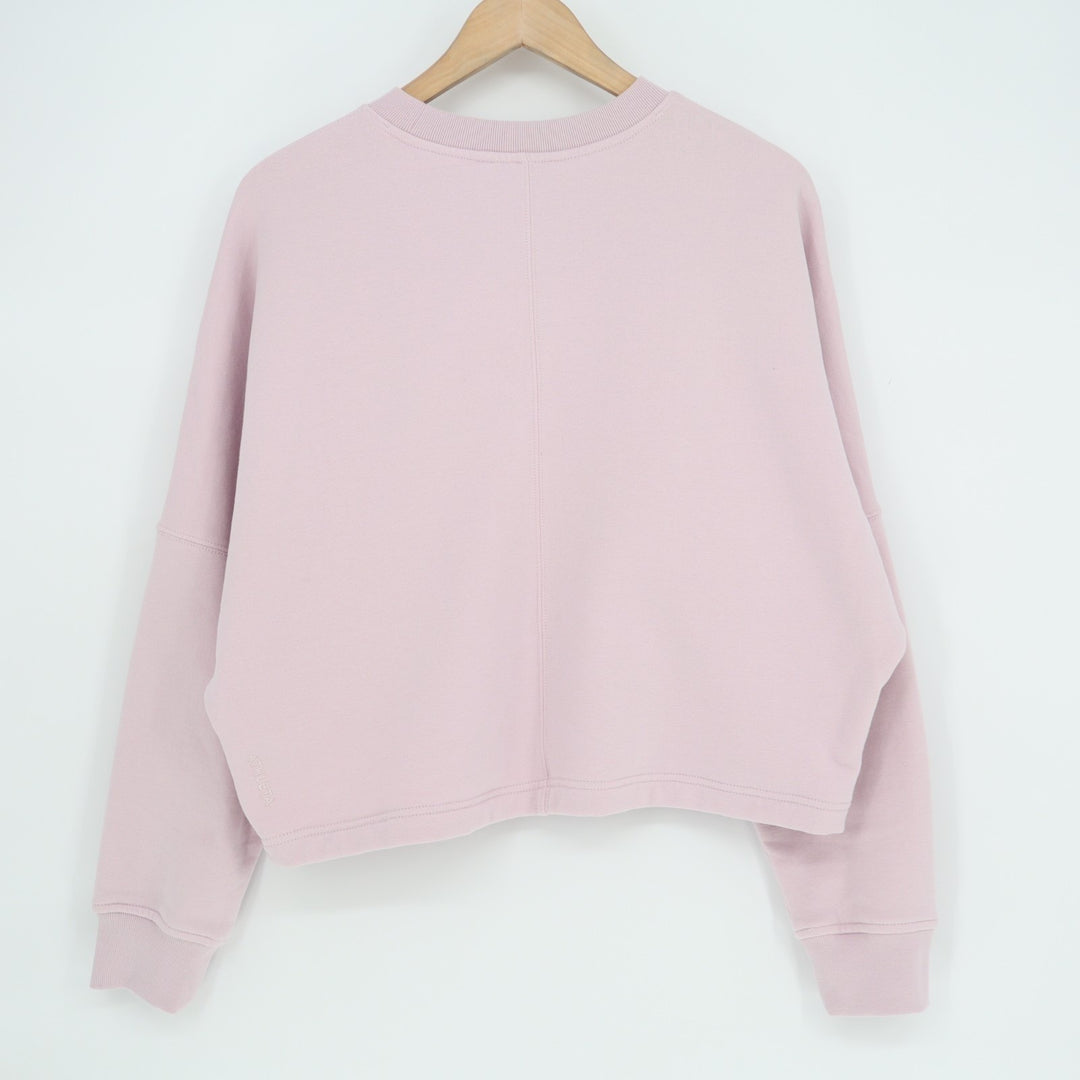 Athleta Sweatshirt Womens Medium Pink Cotton Stretch Ribbed Crew Neck Pullover