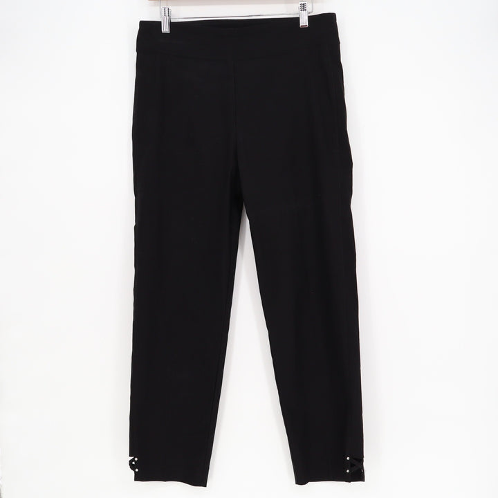 Counterparts Womens Black Pull On Ankle Pants Studded Lattice Hem Size 10
