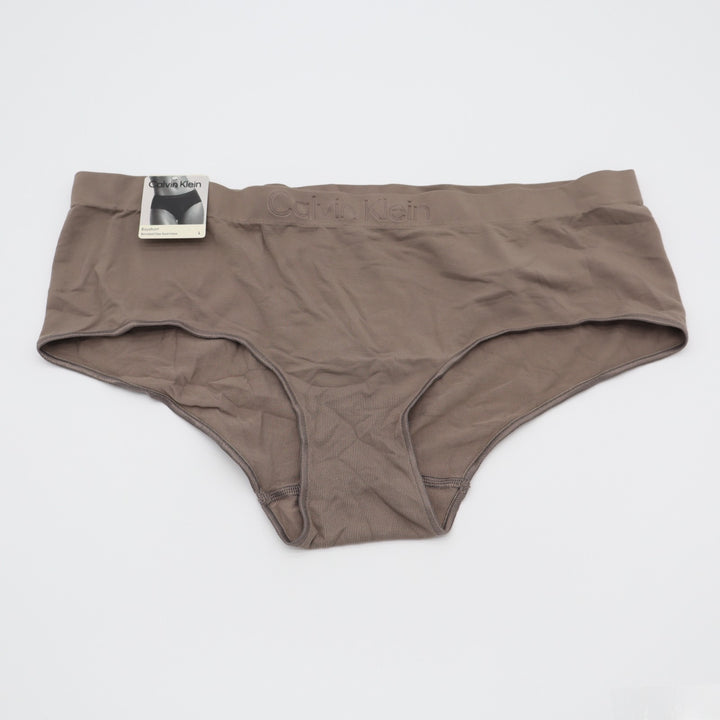 Calvin Klein Bonded Flex Boyshort Panties Womens L Brown Stretch Embossed Logo