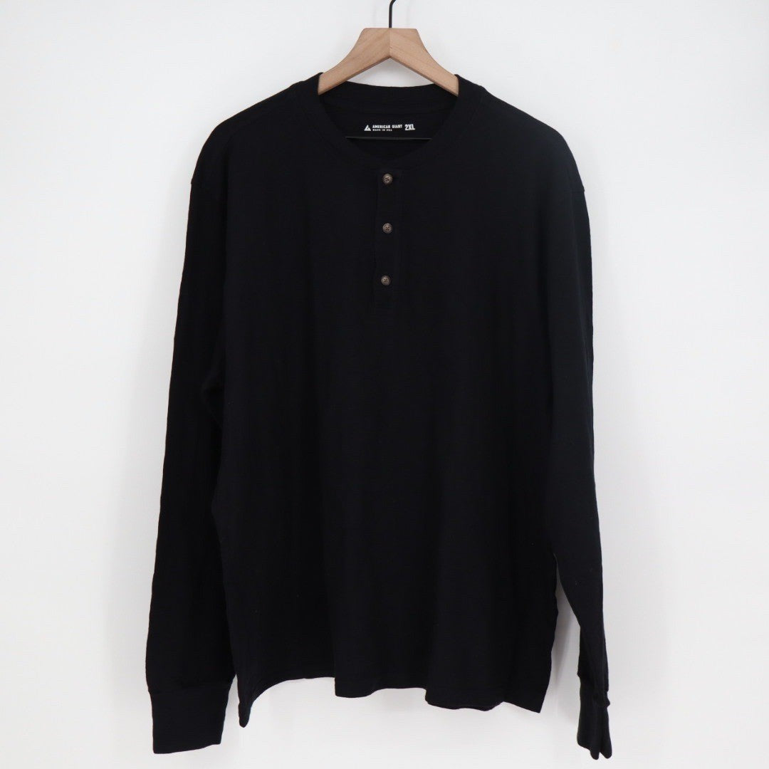 American Giant Black Long Sleeve Henley Shirt Men's 2XL Made in USA Cotton