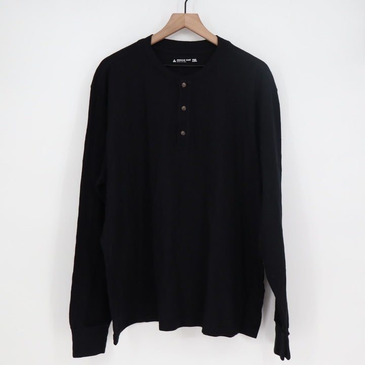 American Giant Black Long Sleeve Henley Shirt Men's 2XL Made in USA Cotton