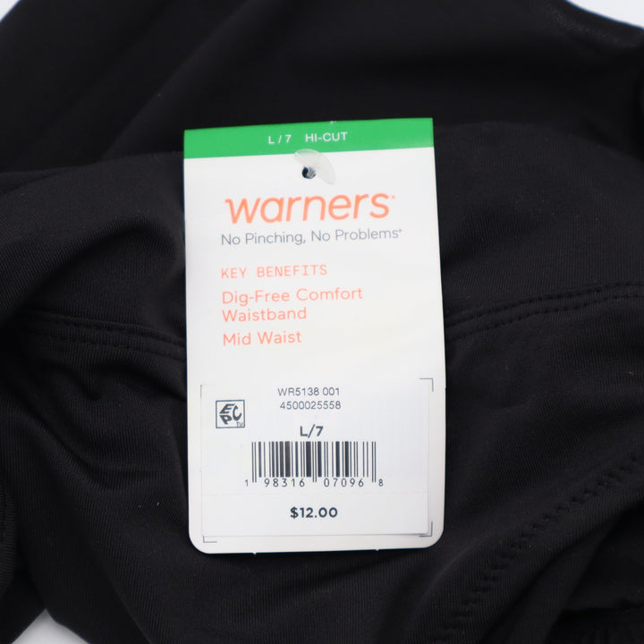 Warners No Pinching No Problems Tailored Hi-Cut Brief Womens Large Black Stretch