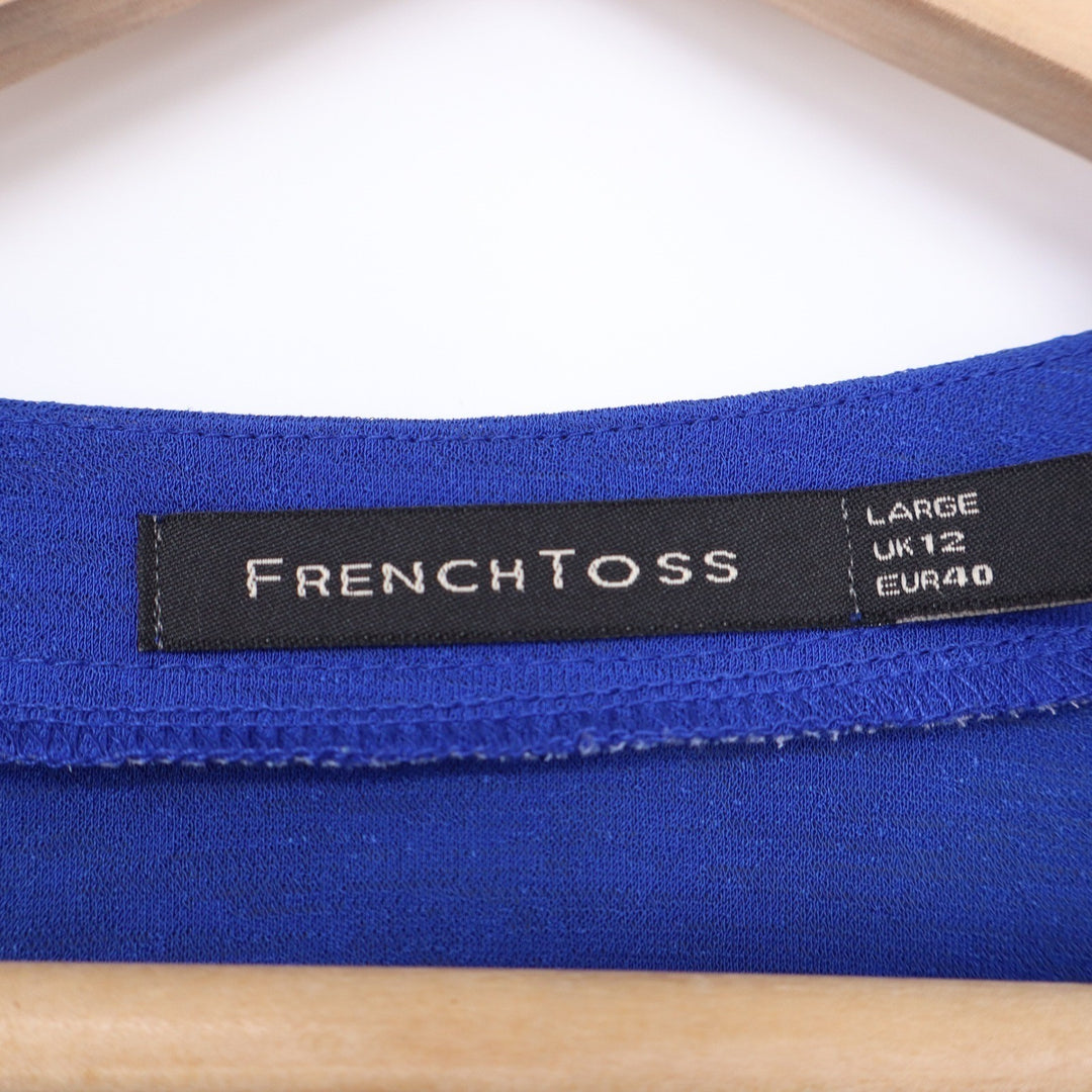 French Toss Womens Royal Blue V-Neck Short Sleeve Tie Detail Top Size Large