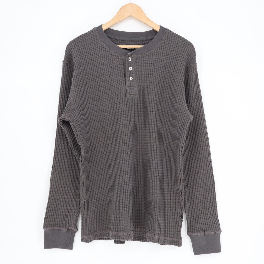 American Giant T-Shirt Men Large Gray Cotton Stretch Waffle Knit Henley Neck
