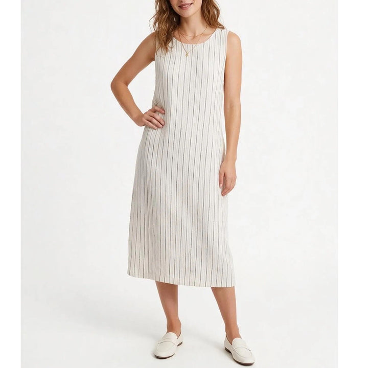 LOFT Outlet Womens XL Striped Sleeveless Tie Back Midi Dress White Brown