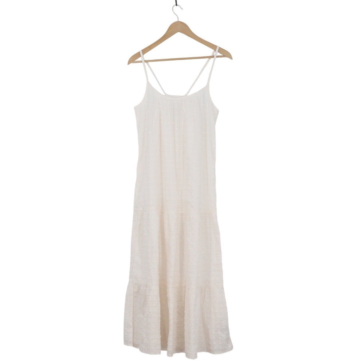 Madewell White Cotton Clip Dot Tiered Midi Dress Tie Back Sleeveless Small