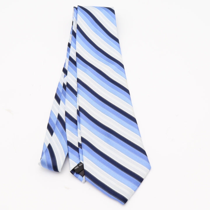 Stacy Adams Necktie Mens OS Striped Blue White Silk Hand Made Excellent