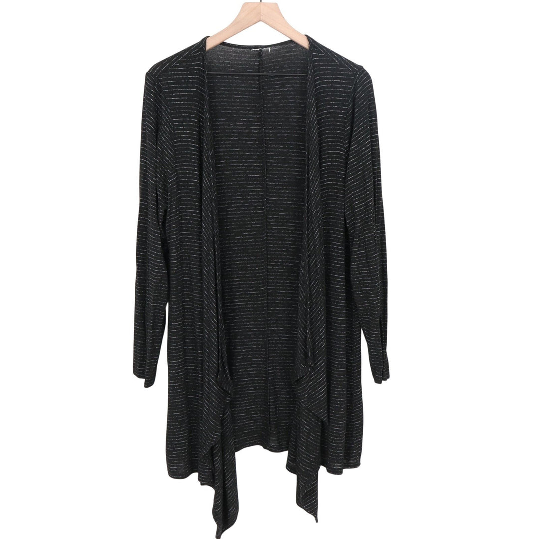 Cardigan Sweater Womens Black Striped Open Front Knit Long Sleeve Pullover