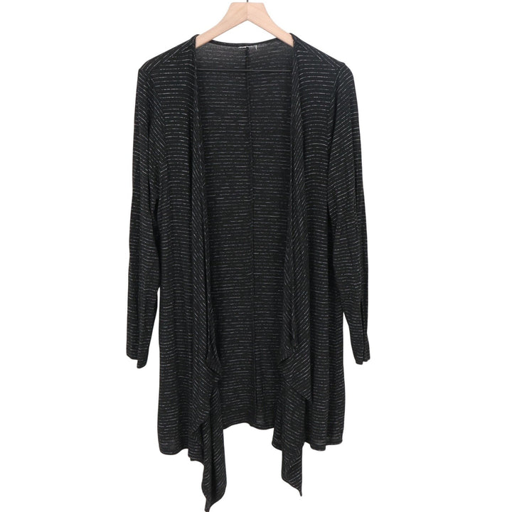 Cardigan Sweater Womens Black Striped Open Front Knit Long Sleeve Pullover