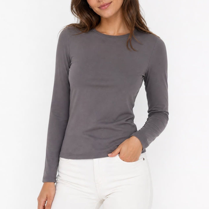 Charcoal Gray Long Sleeve Crew Neck Slim Fit Stretch Top Size S