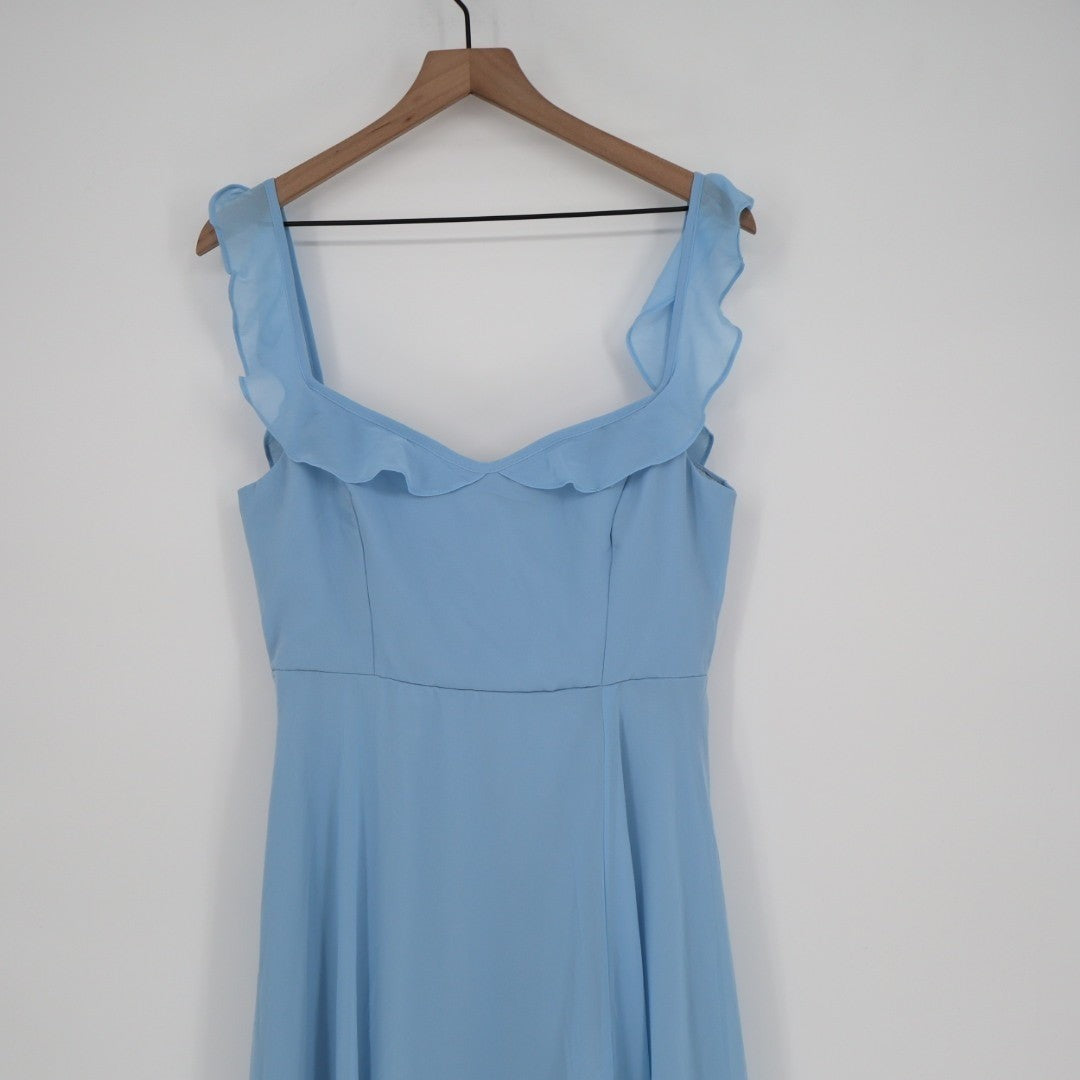 Lulus Dreamy Admiration Maxi Dress Womens Large Light Blue Ruffled Front Slit